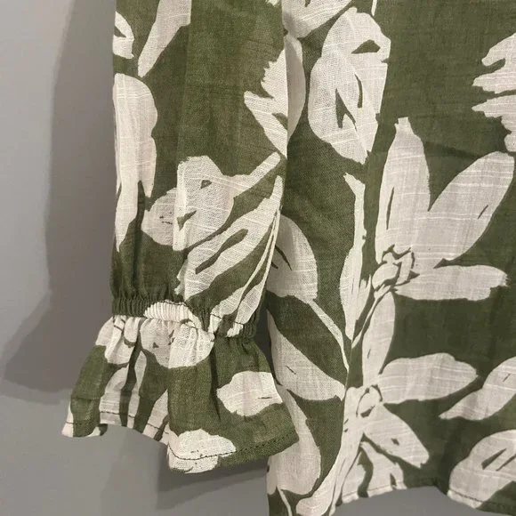 ZARA Green with White Floral Print Cascading Ruffle Sheer Blouse Size XS - Picture 7 of 11